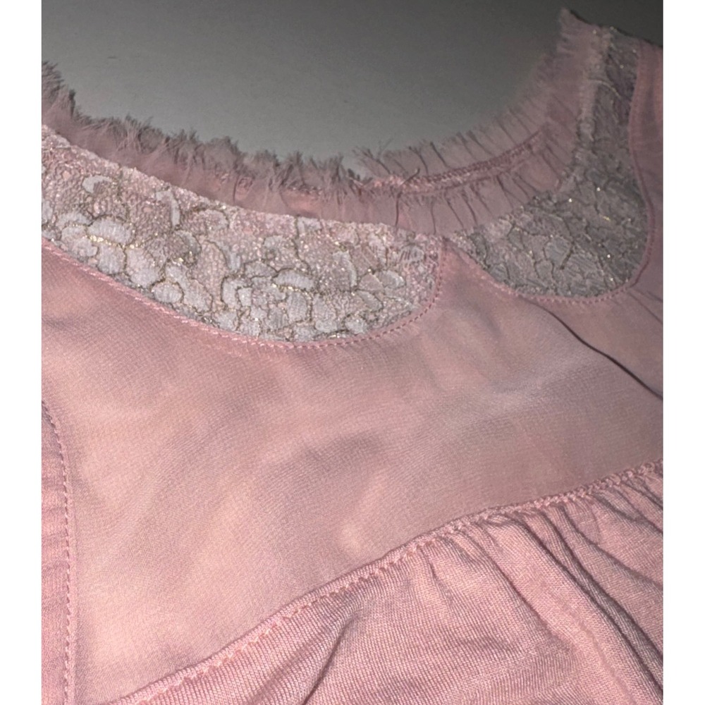 American Eagle Boho Fairycore Pink Lace Mesh Yoke Bubble Hem Tank Top XS NWT - Picture 6 of 6
